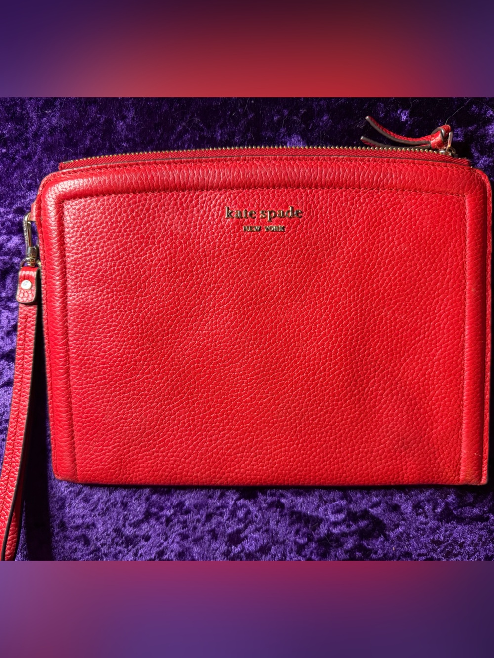 Kate ♠️ Spade Red Pebbled Leather Wristlet Clutch